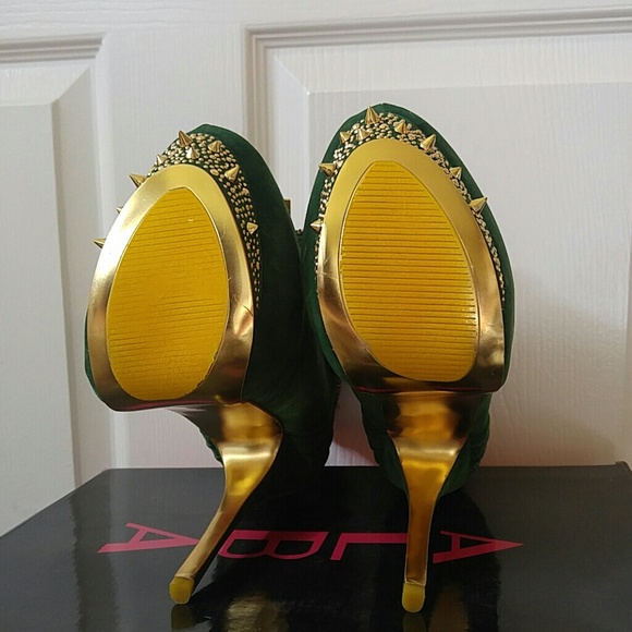 Green studded Alba bootie platform shoe 10 - Picture 4 of 6